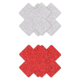 Pretty Pasties - Glitter Cross - Red/Silver - 2 Pair
