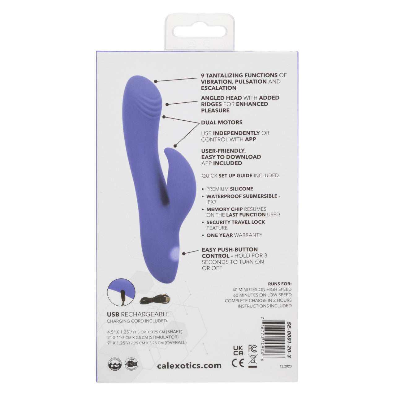 CalExotics Connect App Compatible Dual Stimulator Rechargeable Silicone Rabbit Vibrator