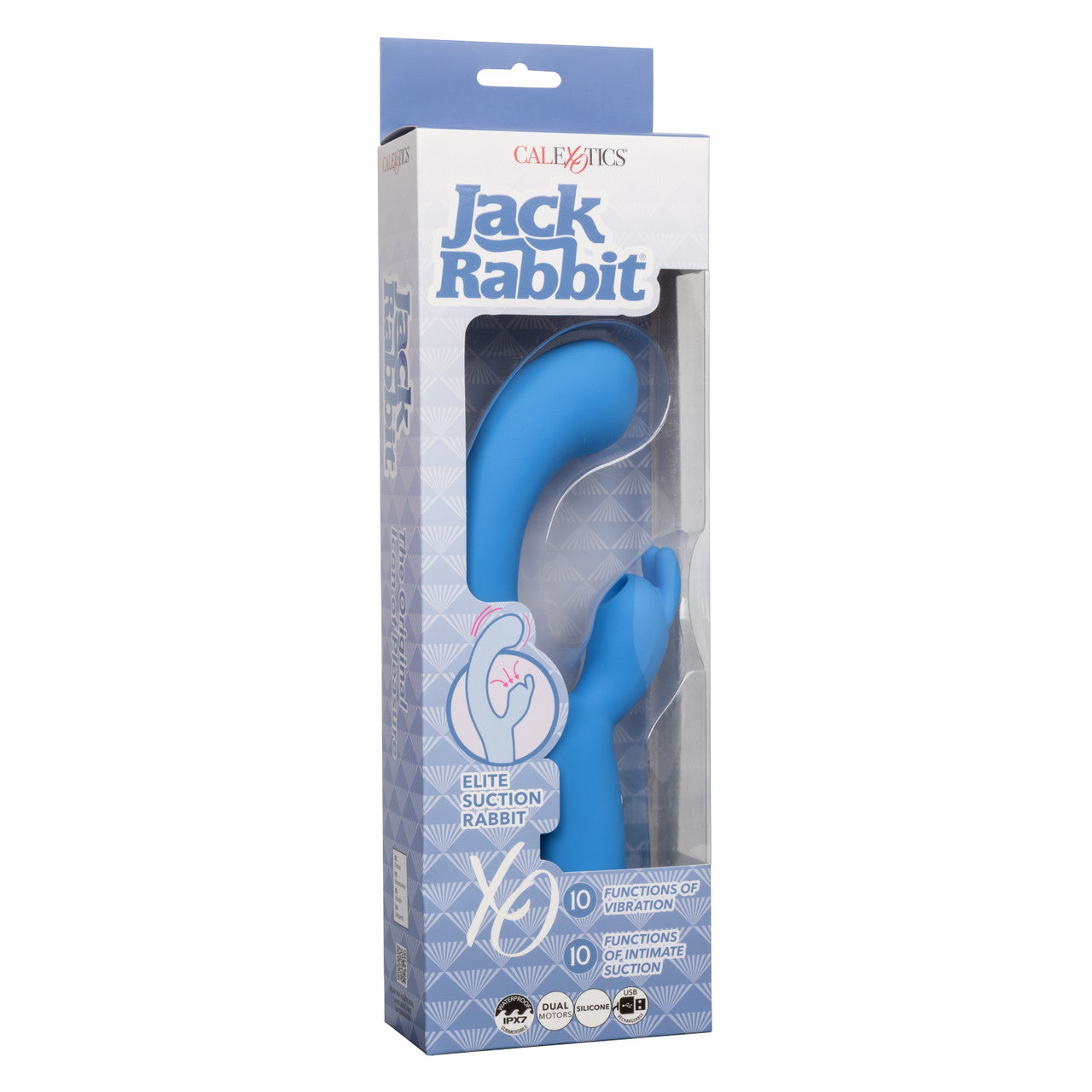 Jack Rabbit Elite Suction Rabbit Rechargeable Silicone Vibrator with Clitoral Stimulator - Blue