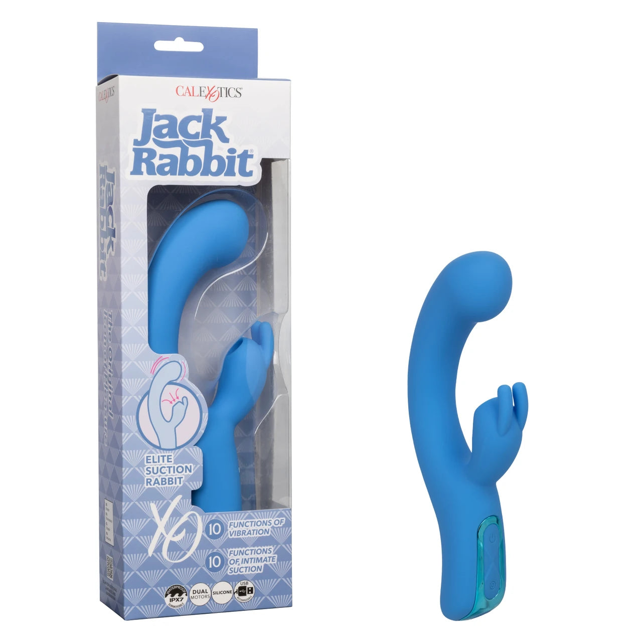Jack Rabbit Elite Suction Rabbit Rechargeable Silicone Vibrator with Clitoral Stimulator - Blue