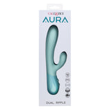 Aura Dual Ripple Rechargeable Silicone Rabbit Vibrator - Blue