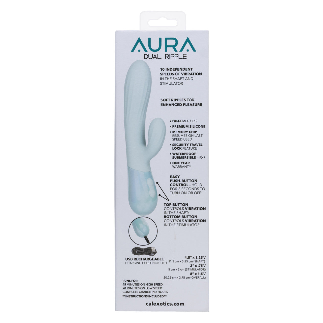 Aura Dual Ripple Rechargeable Silicone Rabbit Vibrator - Blue