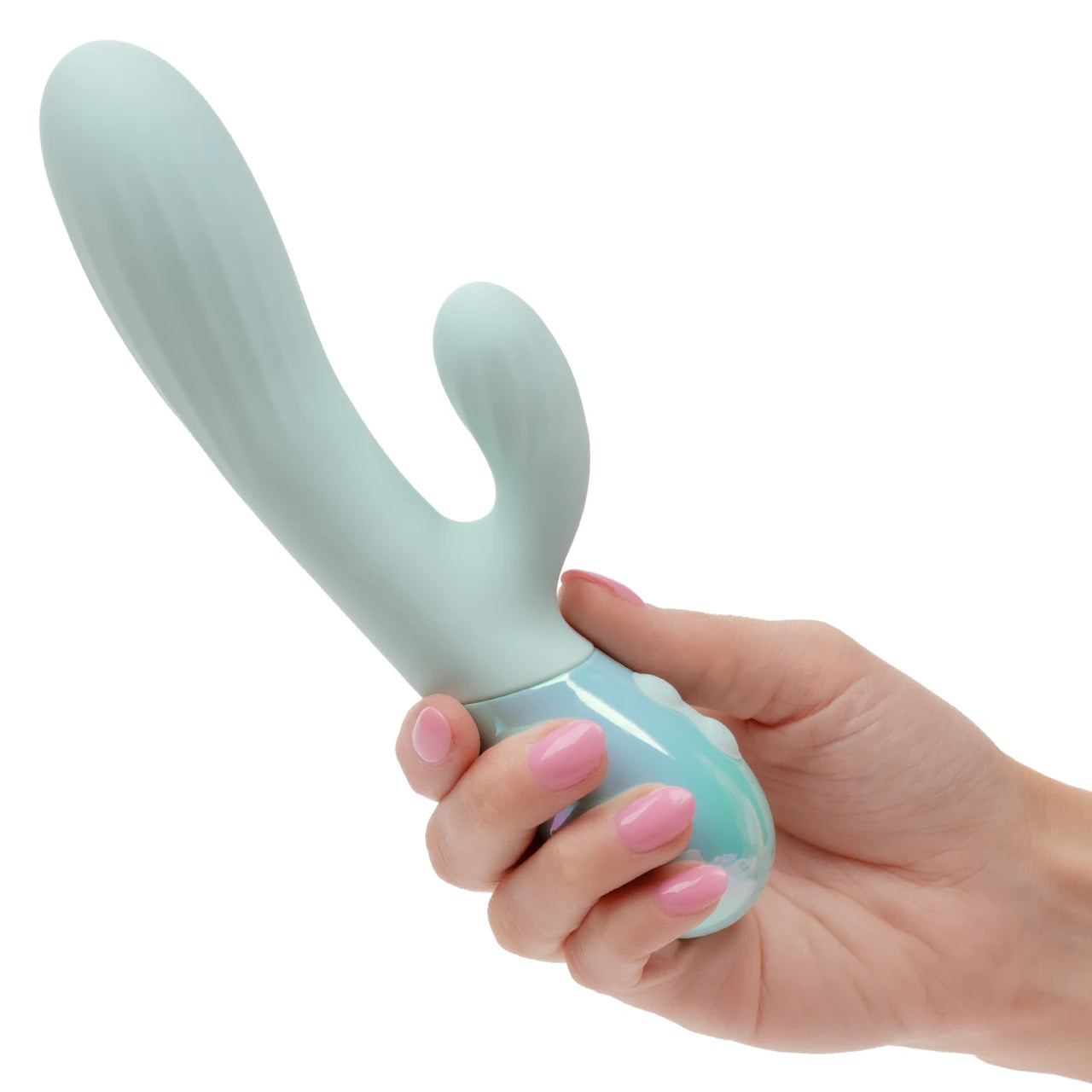 Aura Dual Ripple Rechargeable Silicone Rabbit Vibrator - Blue