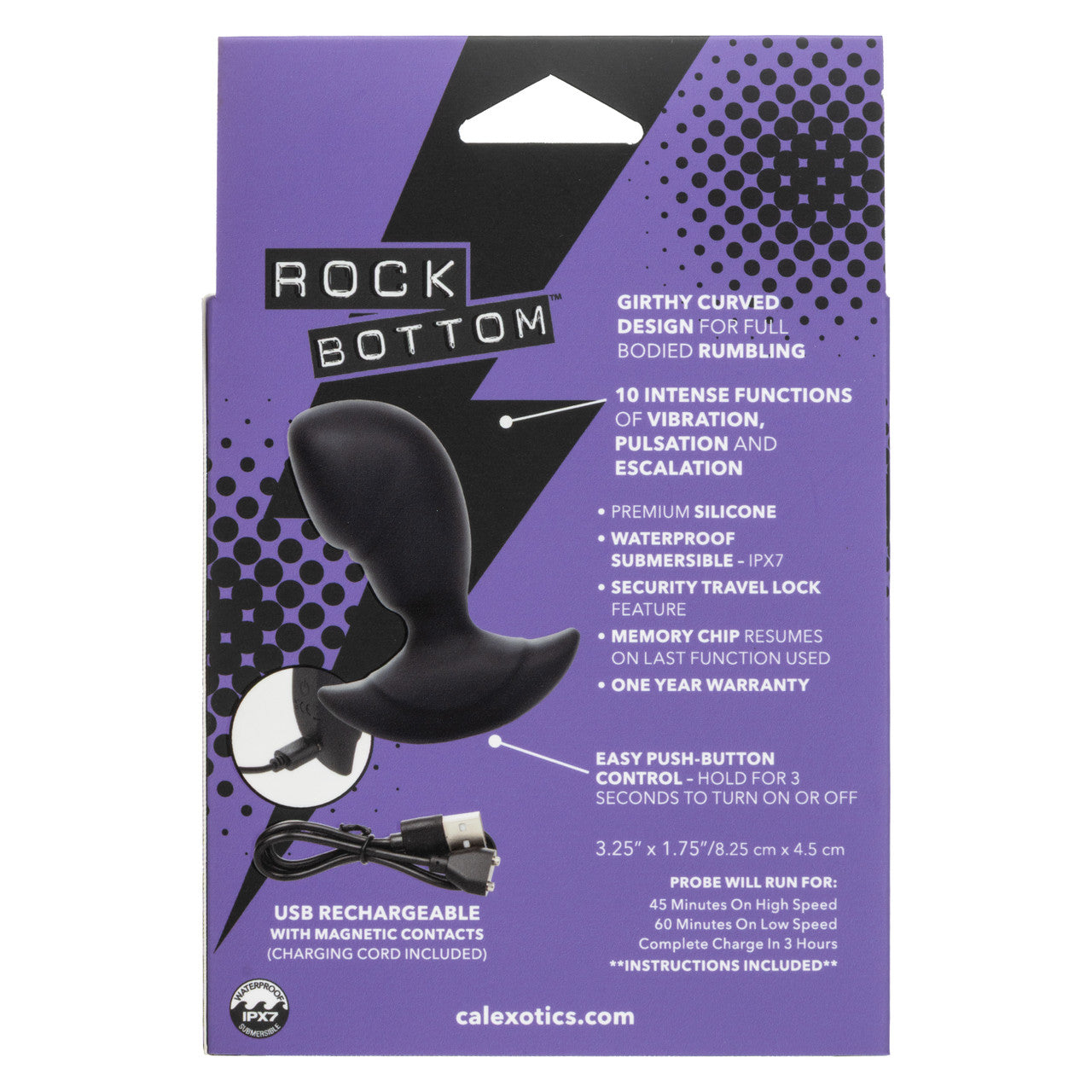 Rock Bottom Rumbling Stud Rechargeable Silicone Anal Probe - Black