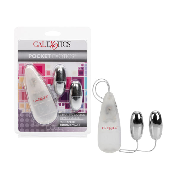 Pocket Exotics Vibrating Double Silver Bullets - Silver