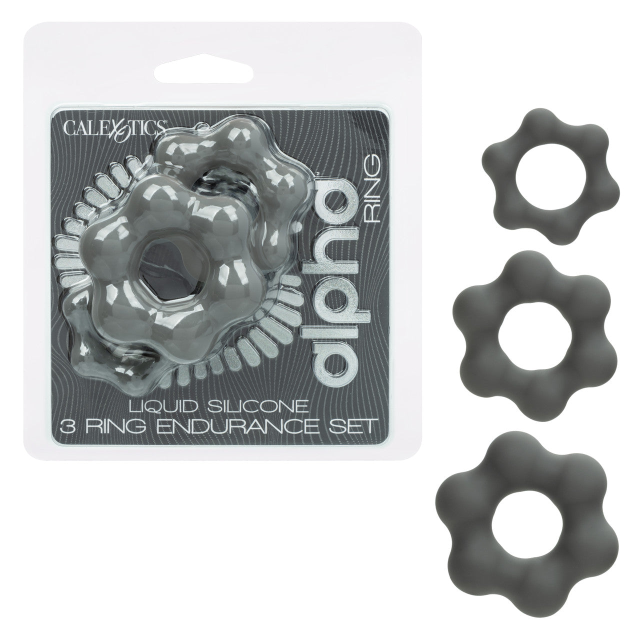 Alpha Liquid Silicone Cock Ring Endurance Set (3 Piece) - Gray