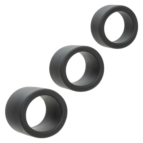 Alpha Liquid Silicone Cock Ring Endurance Set (3 Piece) - Black