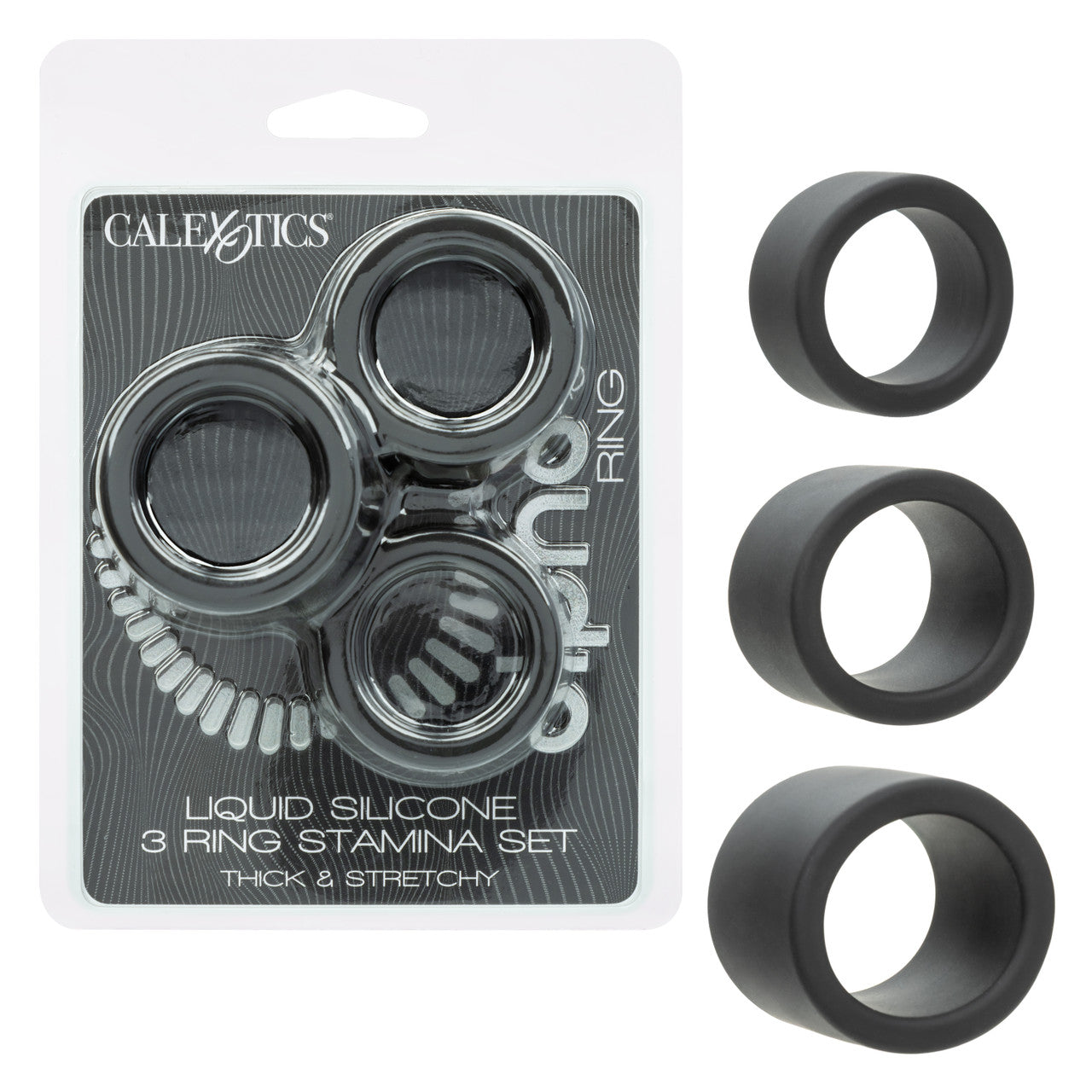Alpha Liquid Silicone Cock Ring Endurance Set (3 Piece) - Black