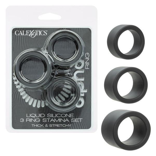 Alpha Liquid Silicone Cock Ring Endurance Set (3 Piece) - Black