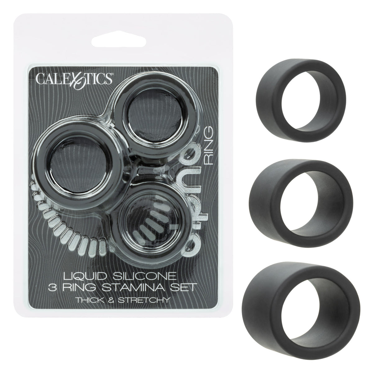Alpha Liquid Silicone Cock Ring Endurance Set (3 Piece) - Black