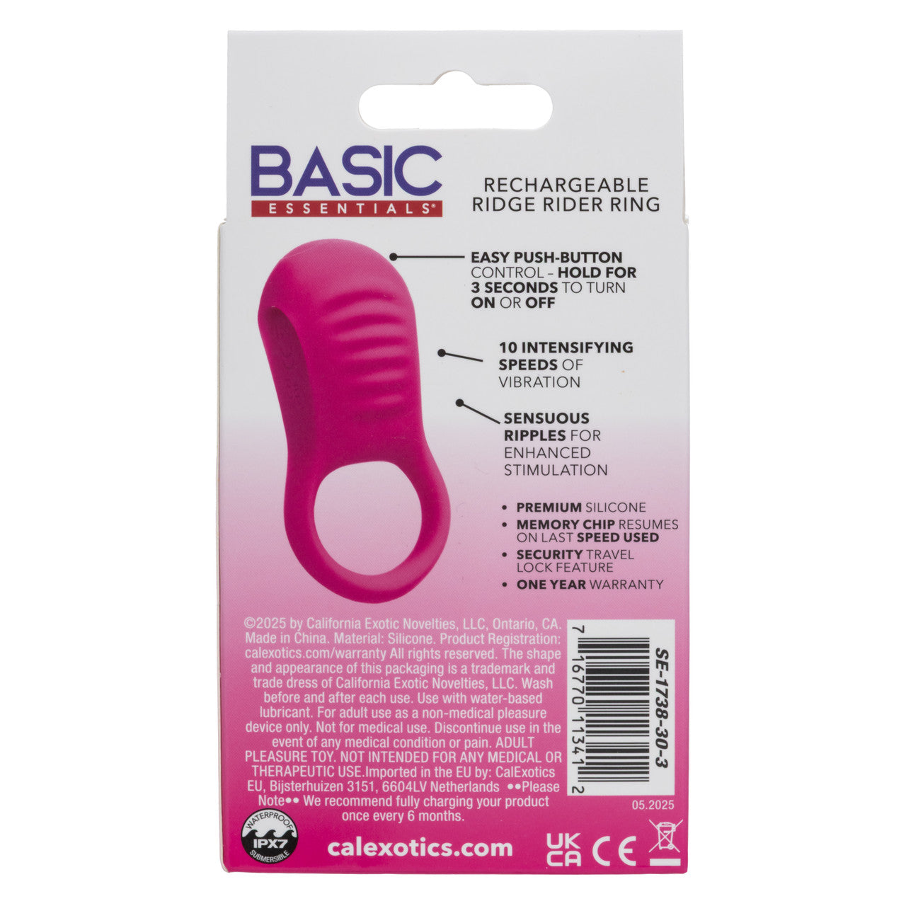 Basic Essentials Rechargeable Ridge Rider Silicone Cock Ring