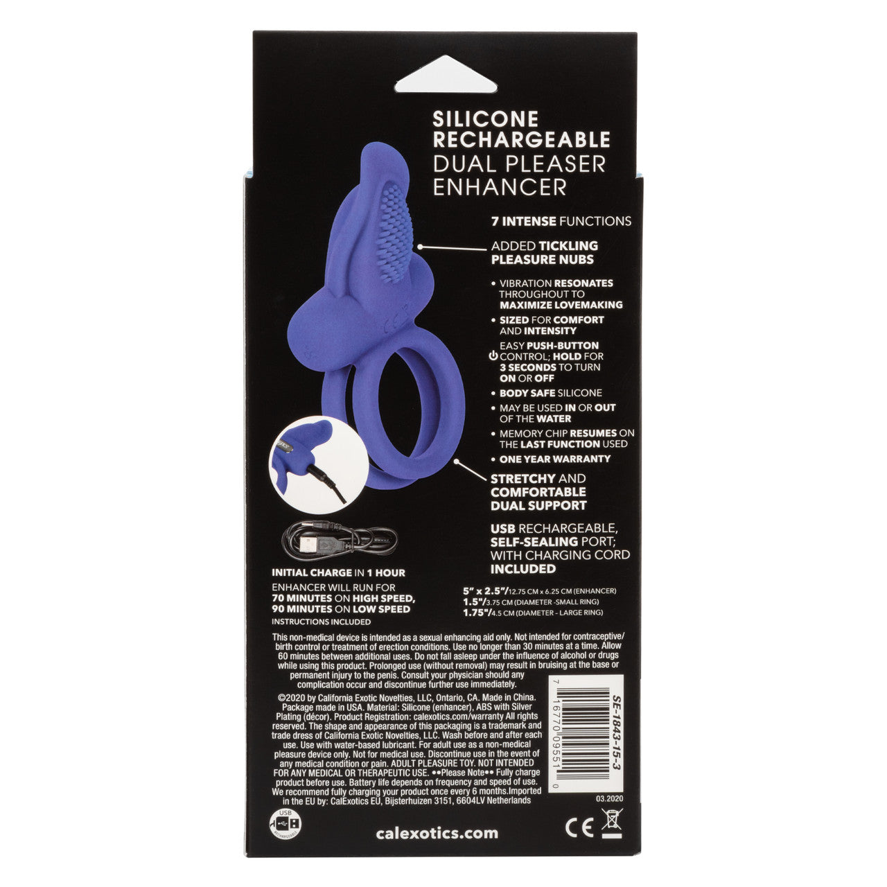 Couples Enhancers Silicone Rechargeable Dual Pleaser Enhancer - Blue
