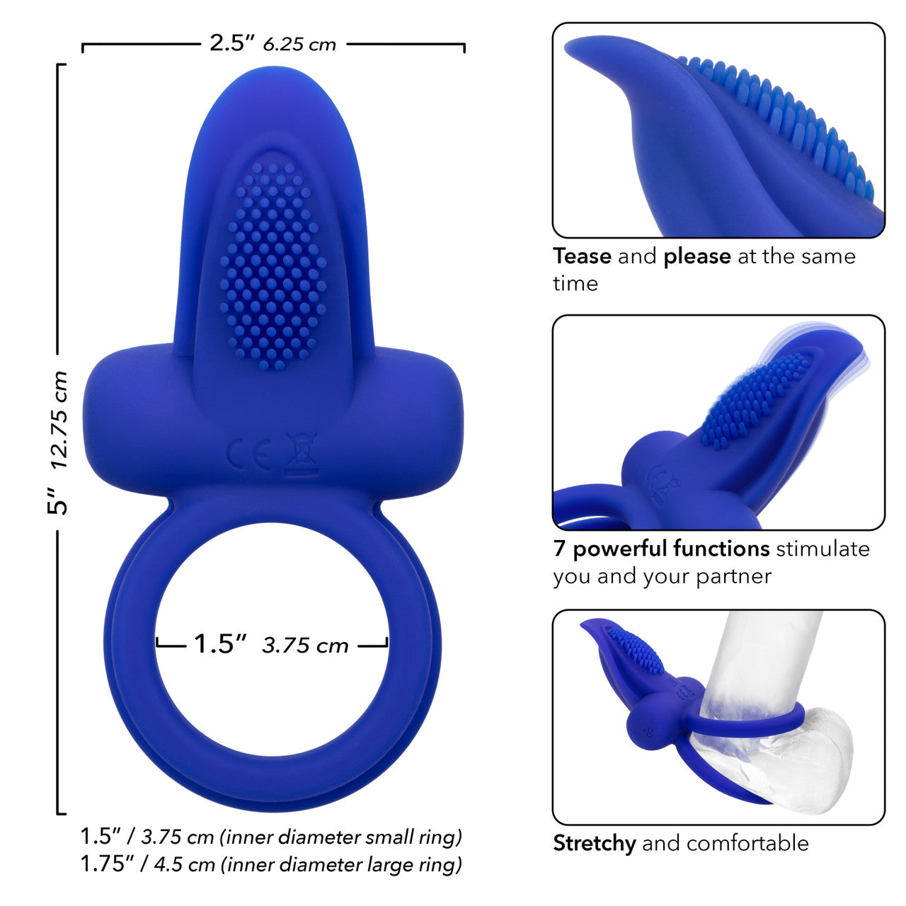 Couples Enhancers Silicone Rechargeable Dual Pleaser Enhancer - Blue