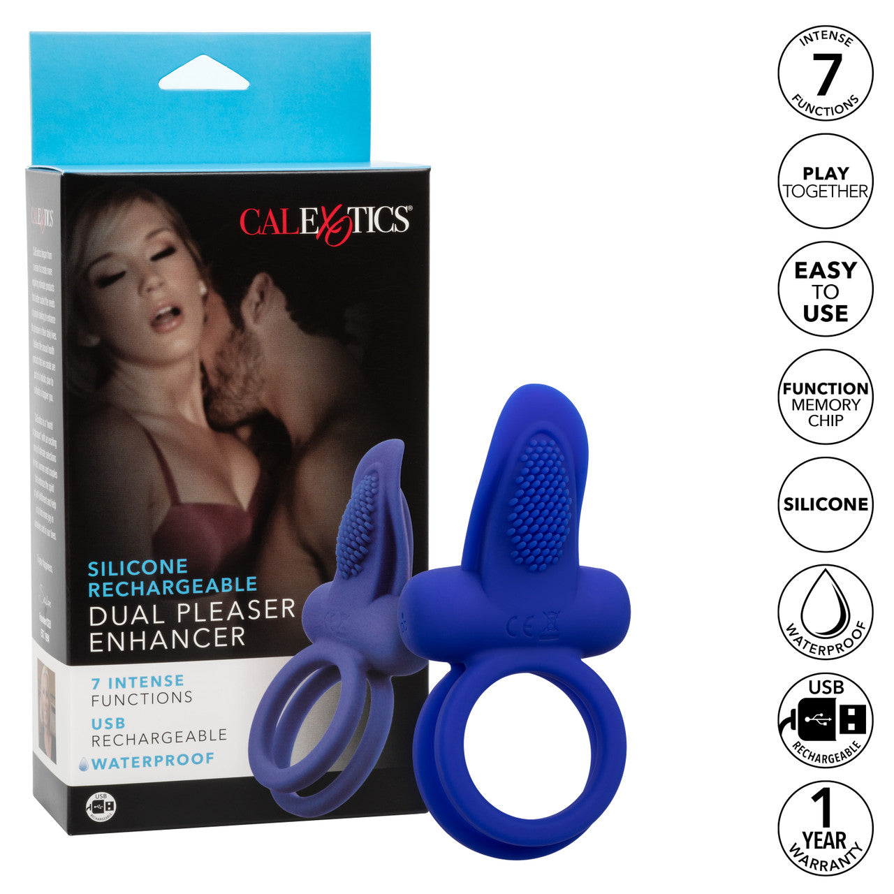 Couples Enhancers Silicone Rechargeable Dual Pleaser Enhancer - Blue