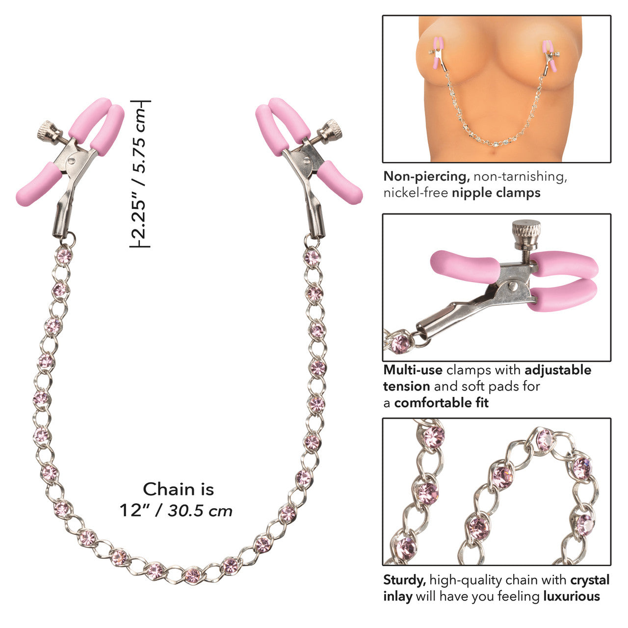 Nipple Play Crystal Chain Nipple Clamps - Pink