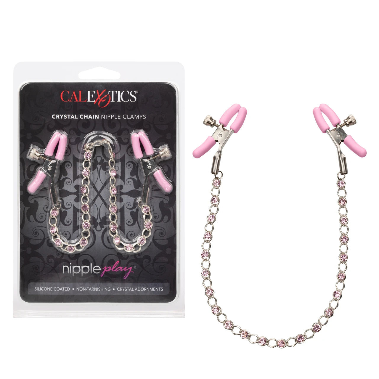 Nipple Play Crystal Chain Nipple Clamps - Pink