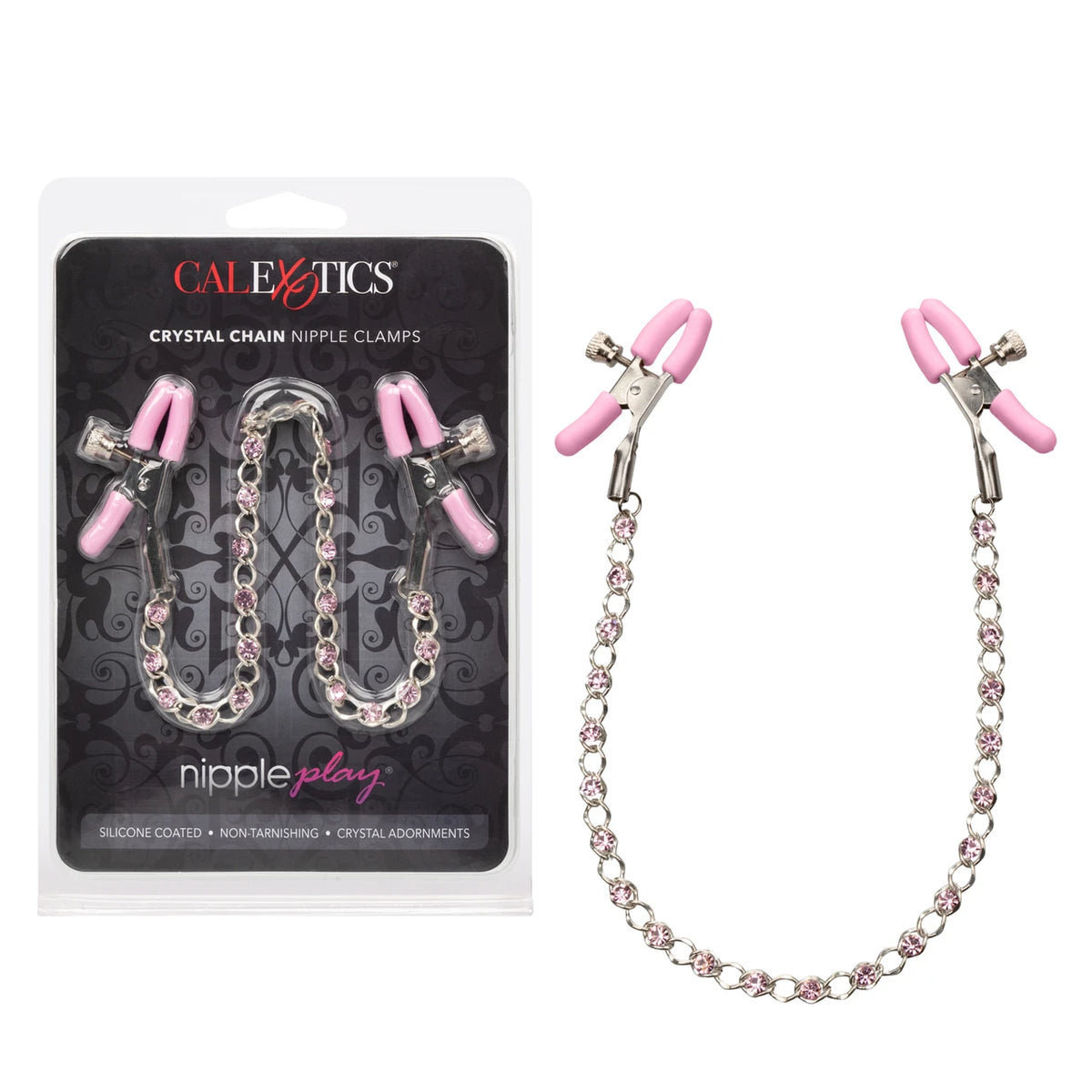 Nipple Play Crystal Chain Nipple Clamps - Pink