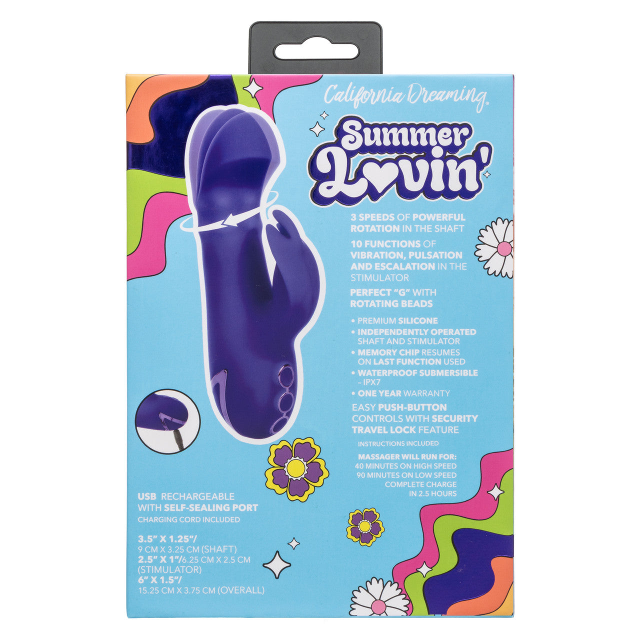 California Dreaming Summer Lovin' Haight Ashbury Hottie Rechargeable Silicone Dual Stimulating Vibrator - Purple