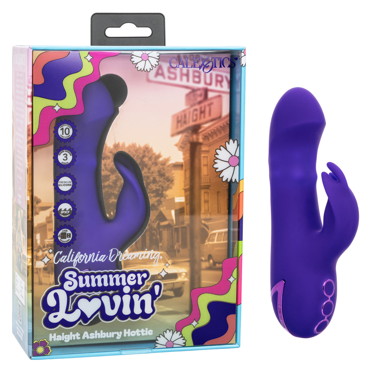 California Dreaming Summer Lovin' Haight Ashbury Hottie Rechargeable Silicone Dual Stimulating Vibrator - Purple