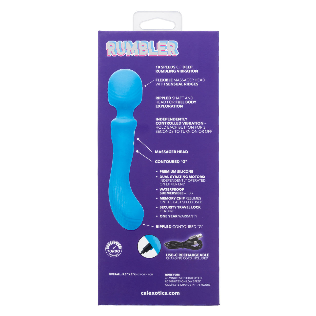 Rumbler Rumble Wand Rechargeable Silicone Vibrator - Blue