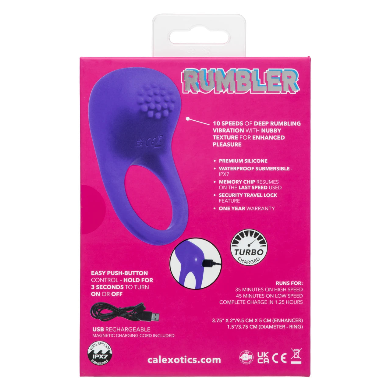 Rumbler Rumble Rechargeable Silicone Cock Ring - Purple