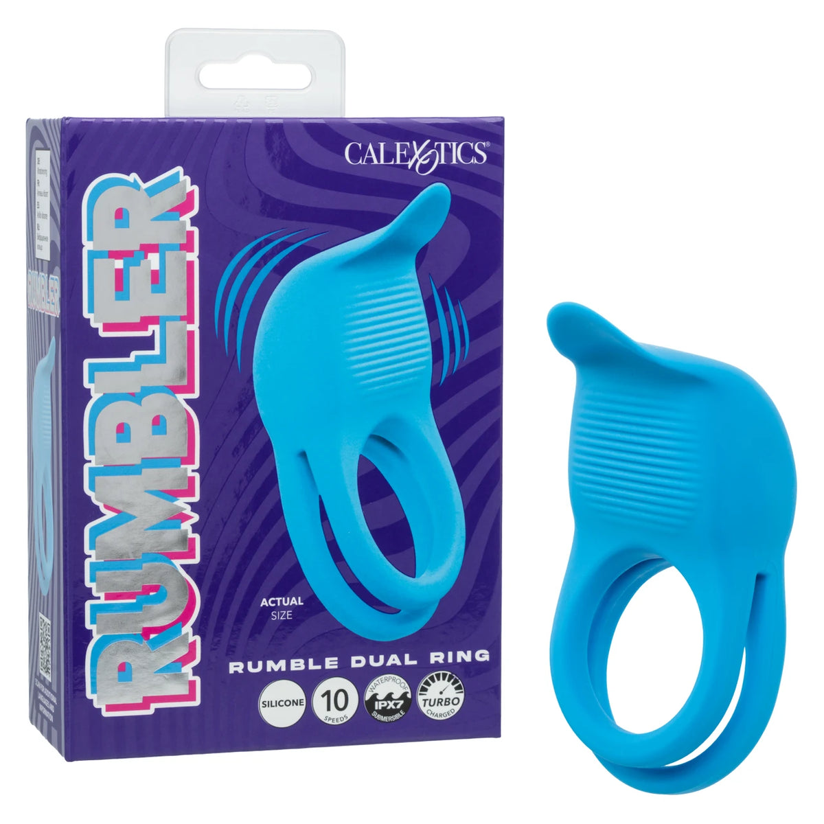 Rumbler Rumble Rechargeable Silicone Dual Cock Ring - Blue