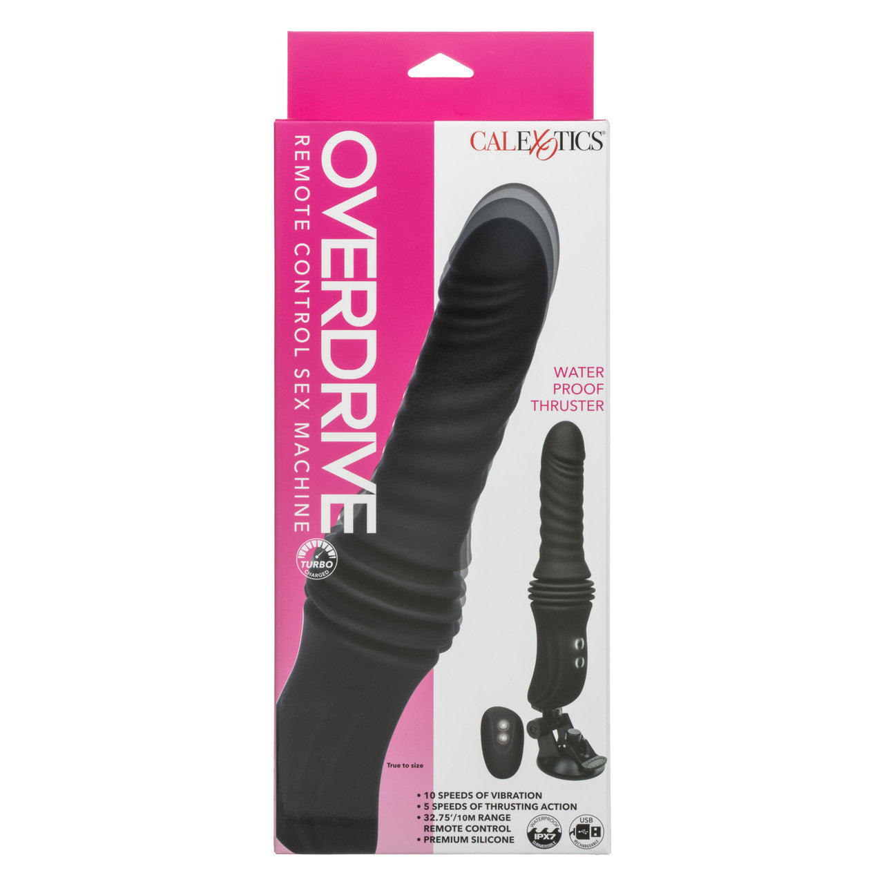 Overdrive Rechargeable Silicone Sex Machine Waterproof Thruster with Remote Control - Black