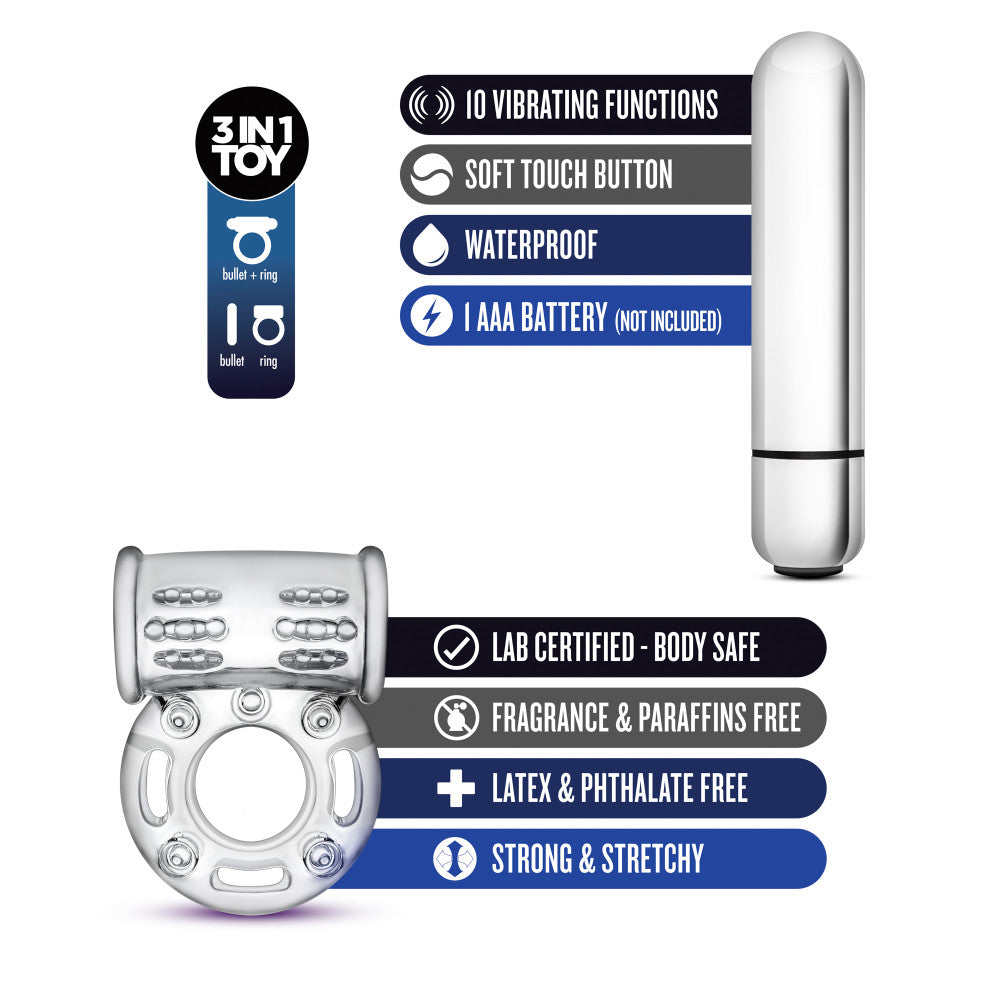 Stay Hard - 10 Function Vibrating Mega Bull Ring - Clear