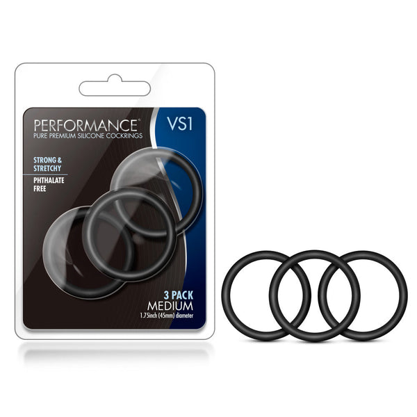 Performance - VS1 Pure Premium Silicone Cock Rings - Medium - Black