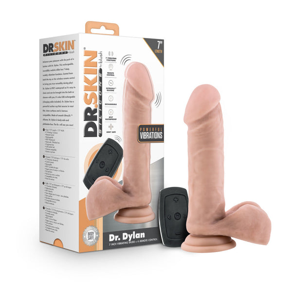 Dr. Skin Platinum Collection Silicone Dr. Dylan Rechargeable Vibrating Dildo with Remote Control 7in