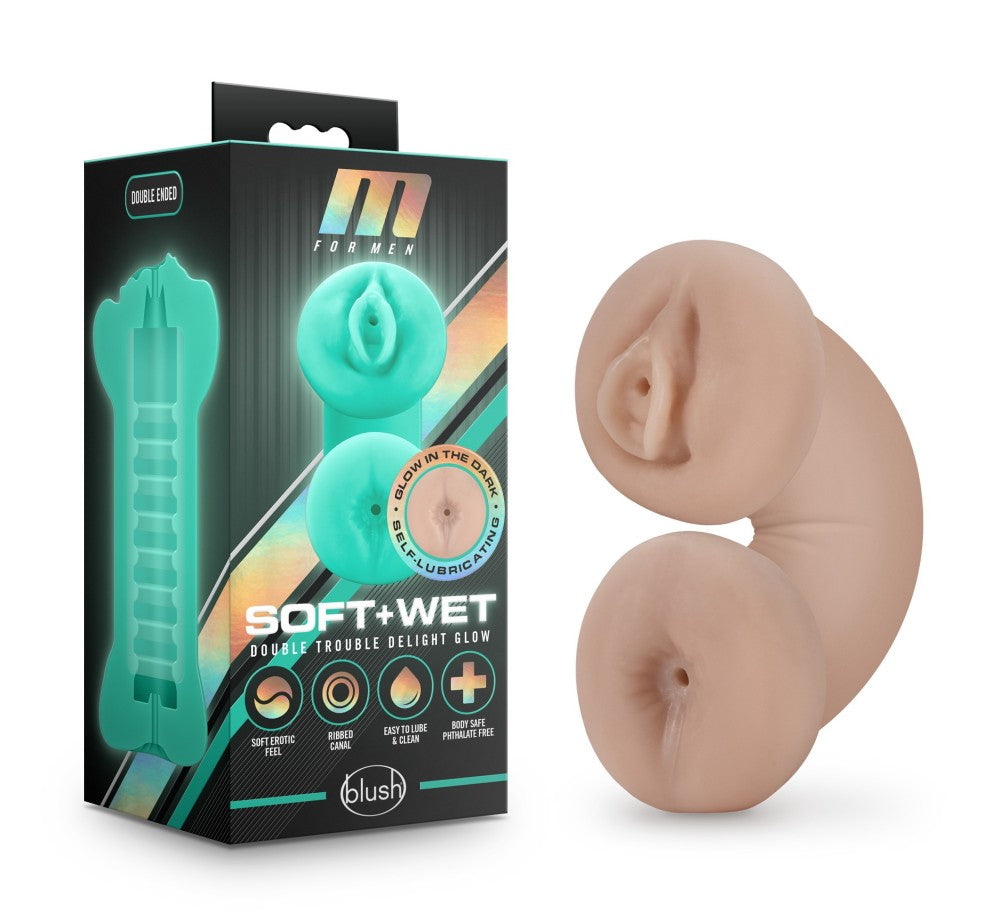 M for Men - Double Trouble Glow in the Dark Stroker - Vanilla