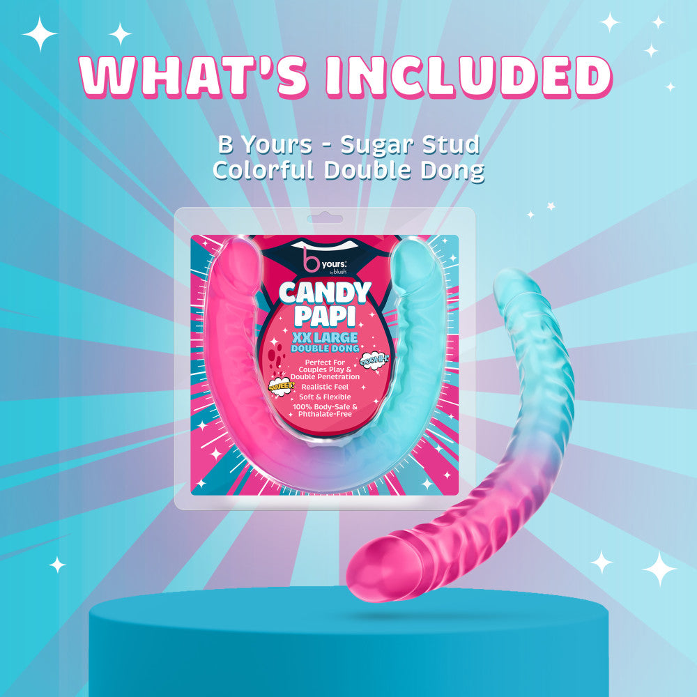 B Yours Candy Papi Double Dildo 17.75in - Multicolor