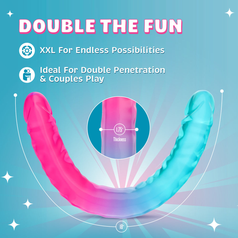B Yours Candy Papi Double Dildo 17.75in - Multicolor