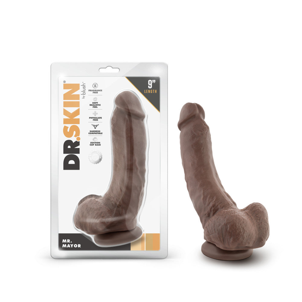 Dr. Skin - Mr. Mayor 9in Dildo with Suction Cup - Chocolate