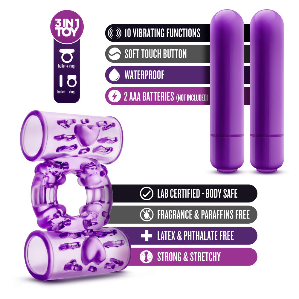 Play With Me - Double Play - Dual Vibrating Cock Ring - Purple