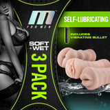M for Men - 3-Pack Self-Lubricating Vibrating Stroker Sleeve Kit - Vanilla