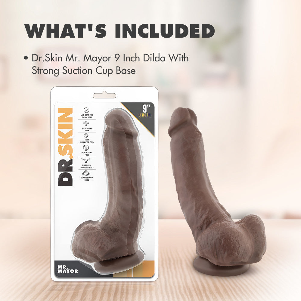 Dr. Skin - Mr. Mayor 9in Dildo with Suction Cup - Chocolate