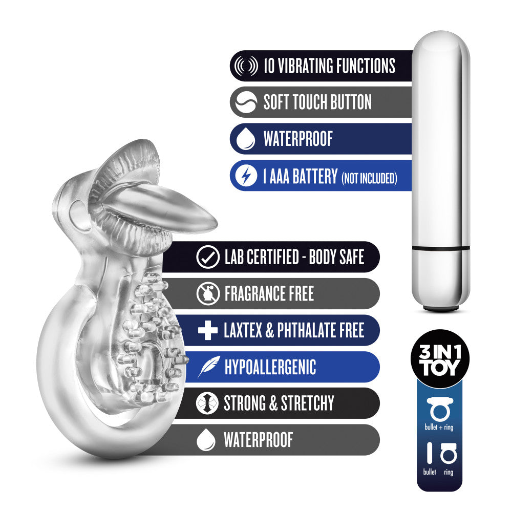 Stay Hard - 10 Function Vibrating Tongue Ring - Clear