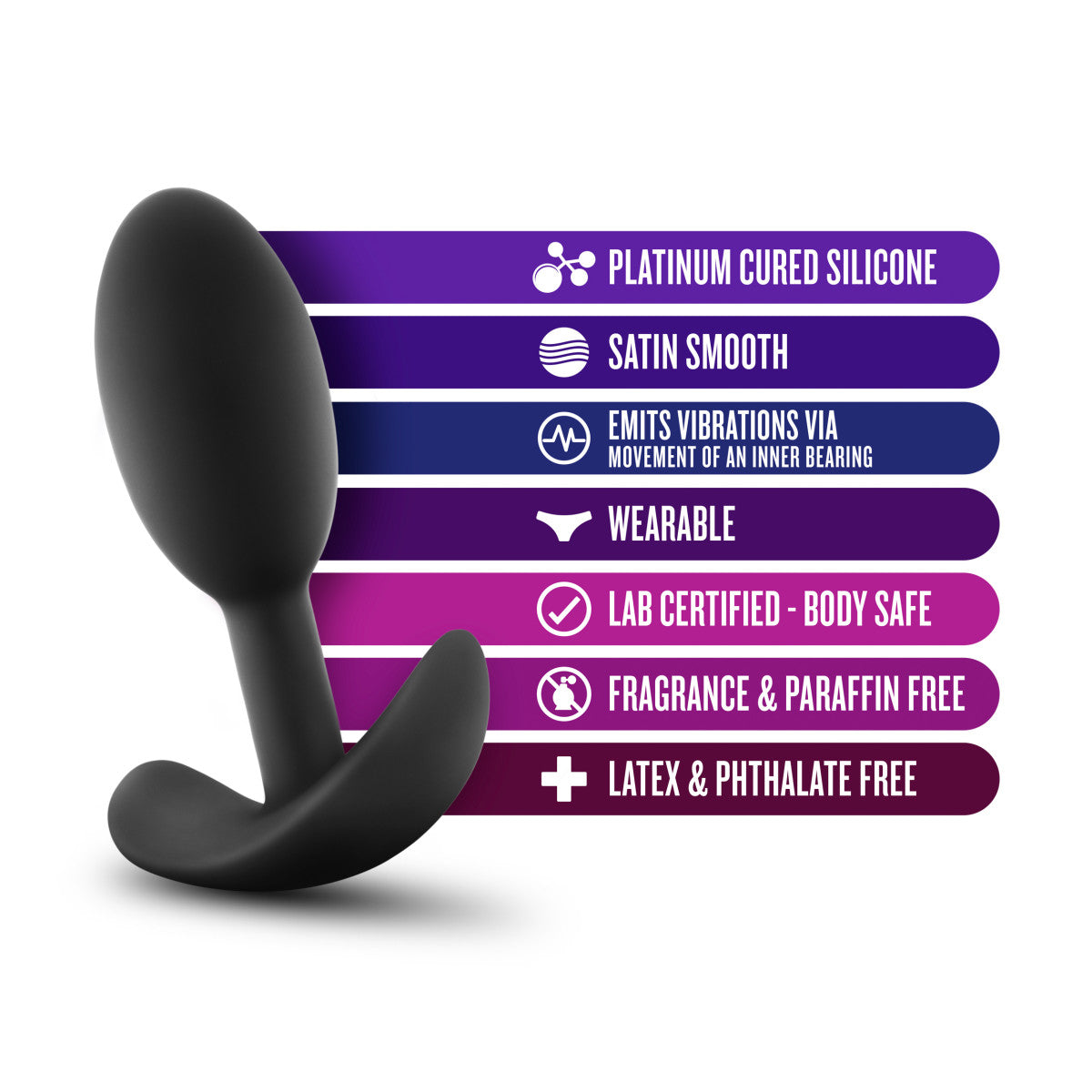 Anal Adventures Platinum - Silicone Vibra Slim Plug - Small - Black