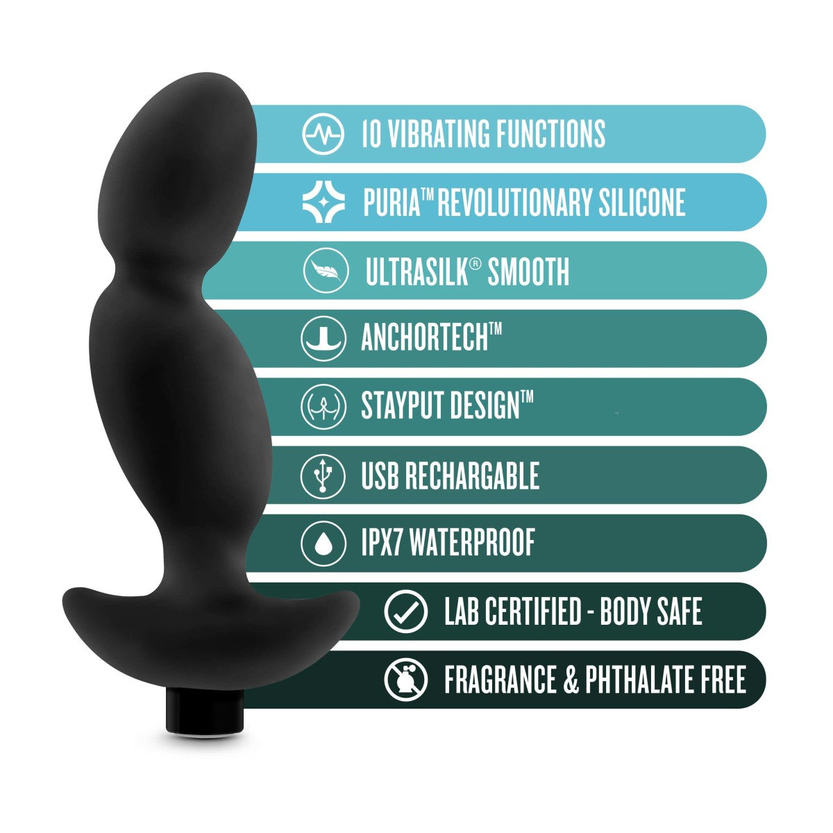 Anal Adventures Platinum - Silicone Vibrating Prostate Massager 04 - Black