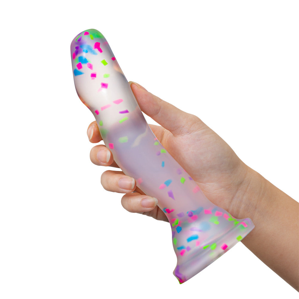 Neo Elite Glow in the Dark Silicone Hanky Panky Dildo 7.5in - Confetti