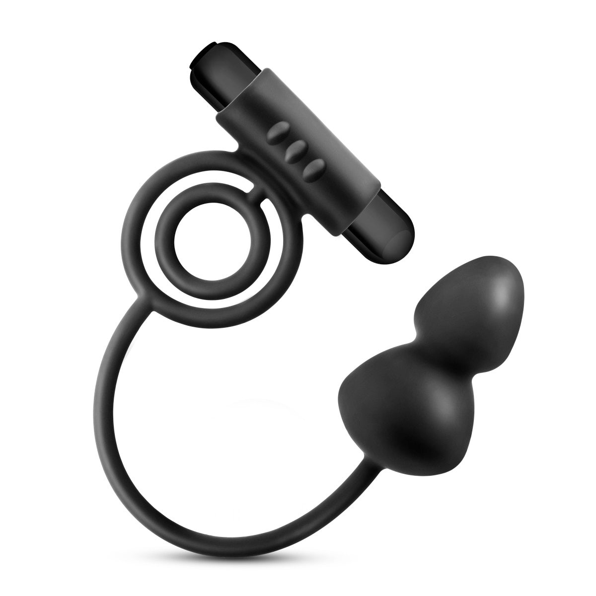 Anal Adventures Platinum - Silicone Anal Plug with Vibrating C-Ring - Black
