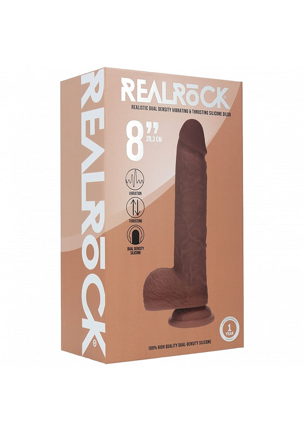 RealRock Dual Layered Silicone Realistic Vibrating Thrusting Dildo with Balls and Suction Cup 8in
