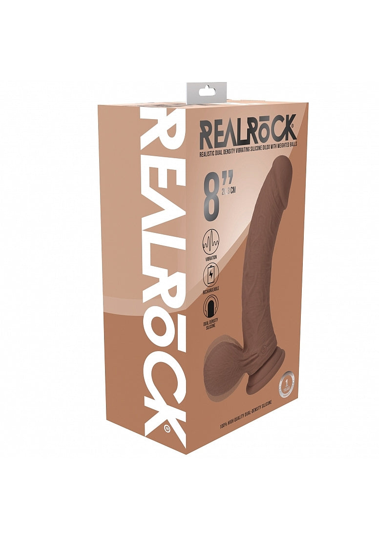 RealRock Rechargeable Silicone Dual Layered Vibrating Curved Dildo with Weighted Balls 8in