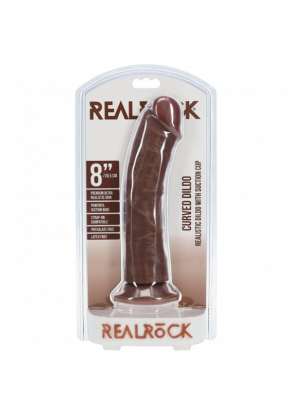 RealRock Realistic Skin - Curved Realistic Dildo with Suction Cup - 8" / 20,5 cm - Brown