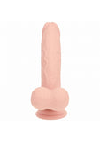 RealRock Rechargeable Silicone Dual Layered Vibrating Curved Dildo with Weighted Balls 8in