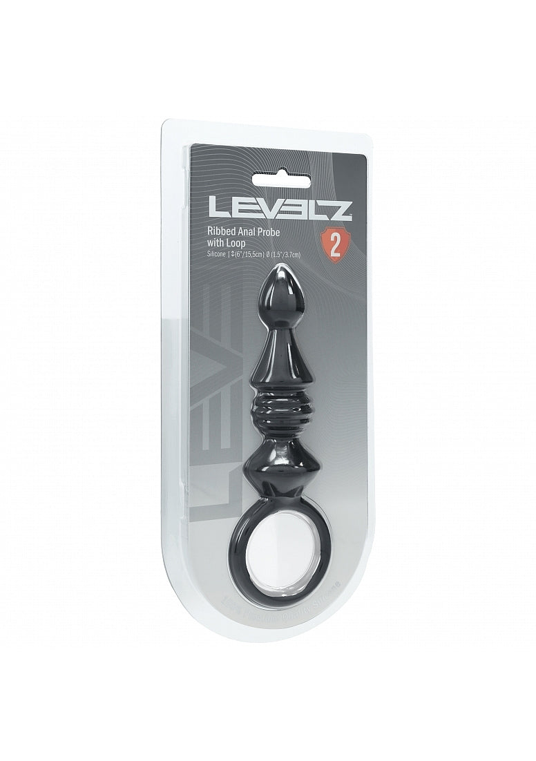 LEVELZ - Ribbed Silicone Anal Probe with Loop - Black