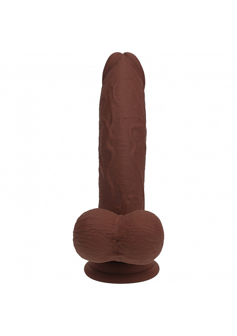 RealRock Rechargeable Silicone Dual Layered Vibrating Curved Dildo with Weighted Balls 8in