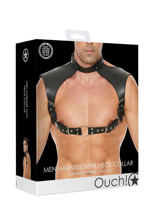 Men Harness with Neck Collar - One Size - Black