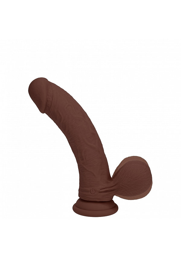 RealRock Rechargeable Silicone Dual Layered Vibrating Curved Dildo with Weighted Balls 6in - Chocolate